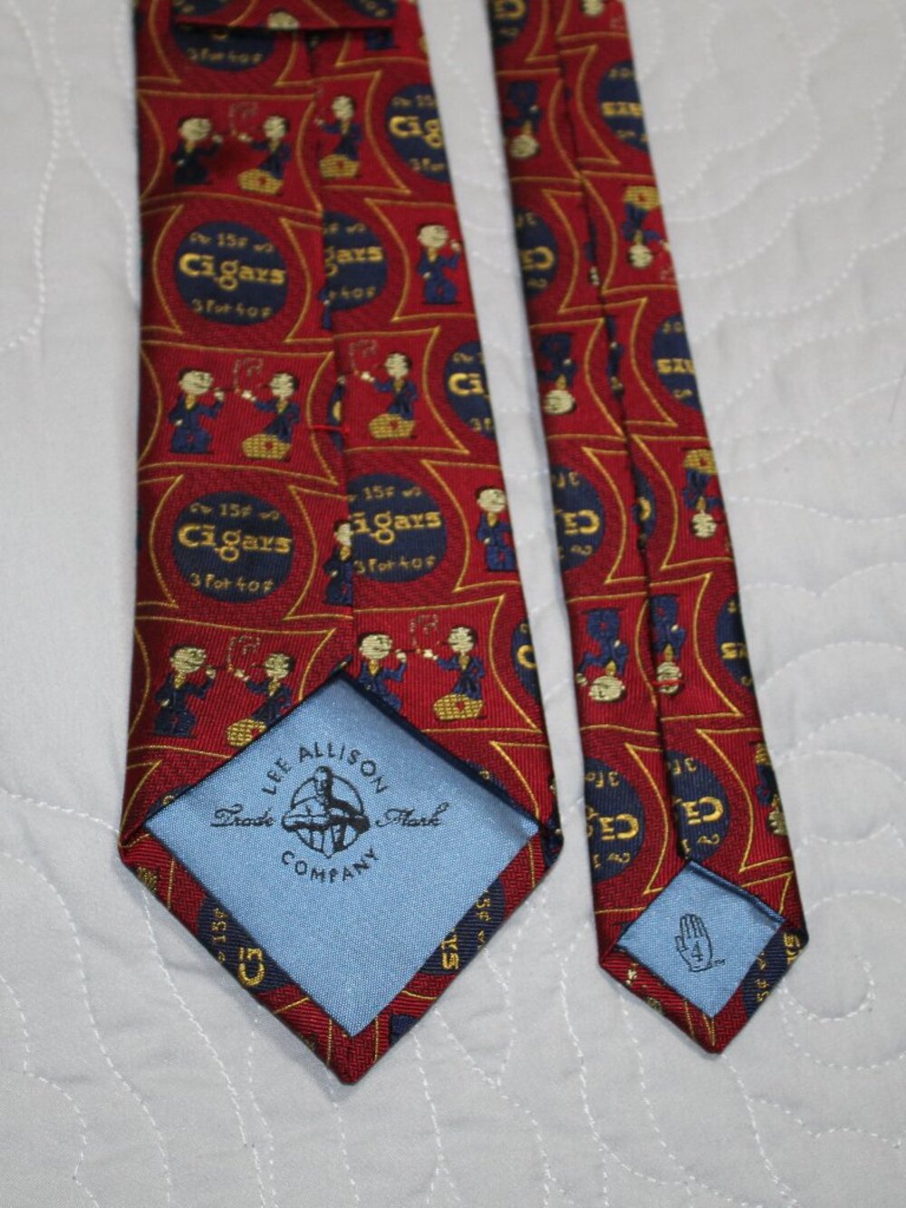 Lee Allison Cigar Ad Neckwear Tie Red Navy Blue - 60"